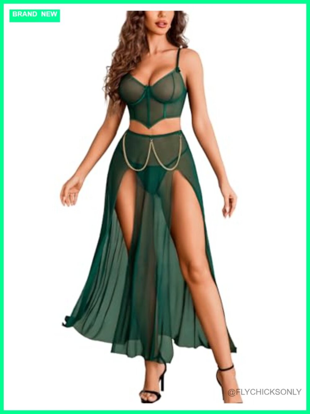 Women Mesh Babydoll Chemise 3-Piece Lingerie Set